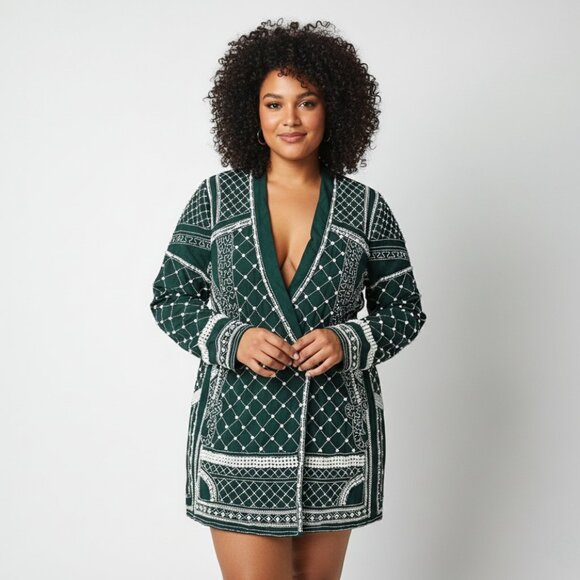 Emerald Green Beaded Oversized Blazer - Size 12 US - Picture 1 of 5